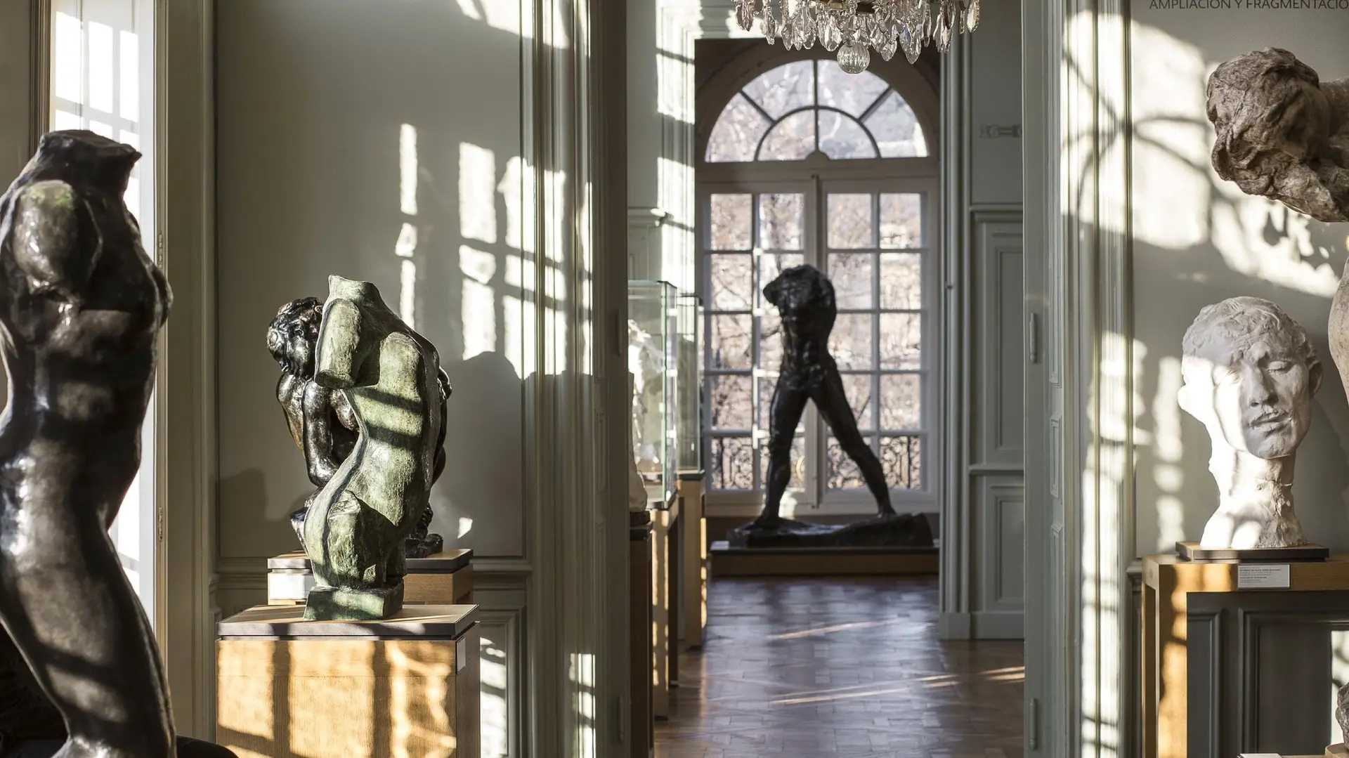 Sculptures and grey walls at Musee Rodin.